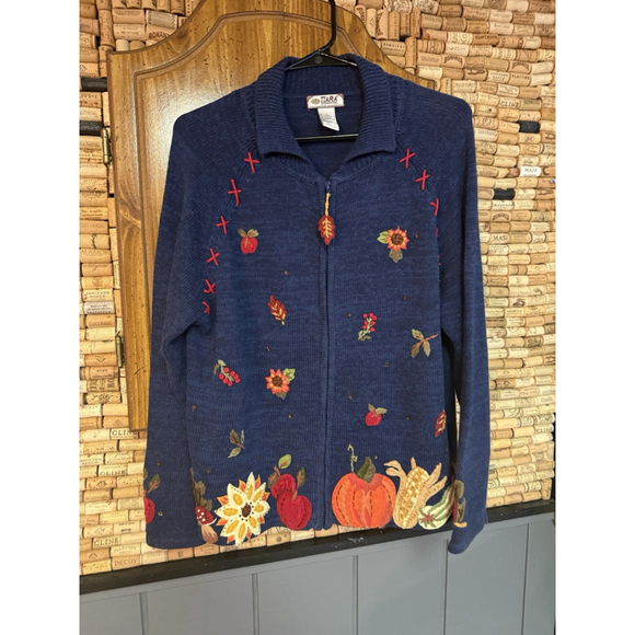 Tiara International Sweaters - Vintage Tiara International Zip Sweater Embroidered Fall Autumn Sweater Sz L
